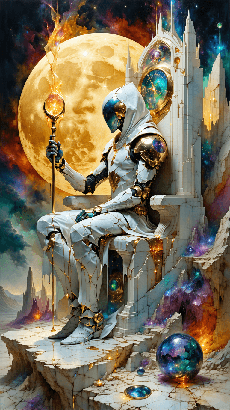 AI generated: Each Major Arcana card will feature hyper-realistic gold, opal quartz, neon hues, silver holographic...