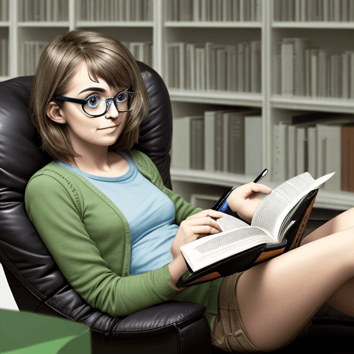 AI generated: A sloppy, tired metabolic cell reading a book, with glasses and funny eyes. Instead of using a sofa,...