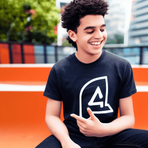 AI generated: Teen boy sitting casually on top of "Instagram"logo.The character must wearing Adesh name printed T-...