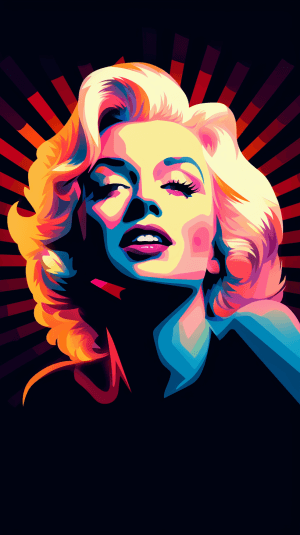 AI generated: Design a portrait of Marilyn Monroe, in the style of Bridget Riley, with vibrant lighting and dramat...
