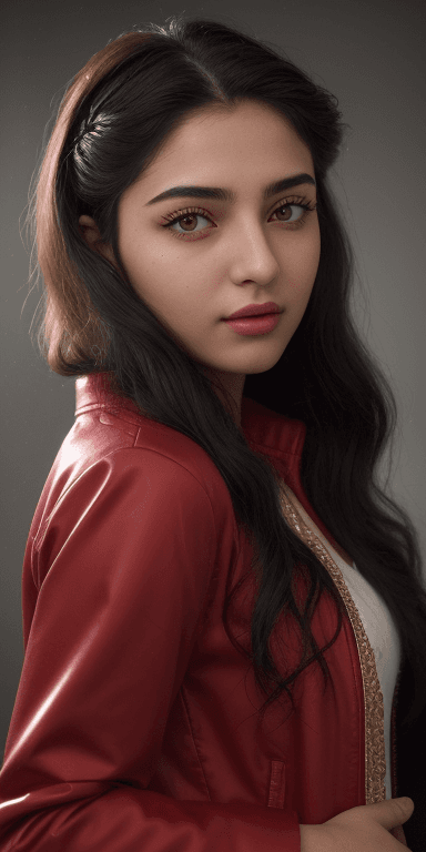 AI generated: middle eastern tarot reader, (gelled hair) , (wearing a red jacket:1.4) , symmetrical eyes, (aegyo s...