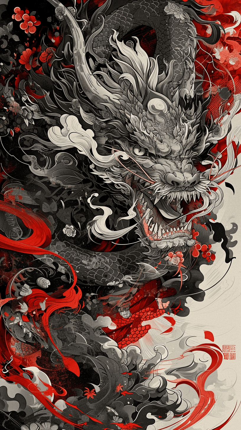 AI generated: an anime poster of a monster , in the style of gothic dark and ornate, unique yokai illustrations, m...