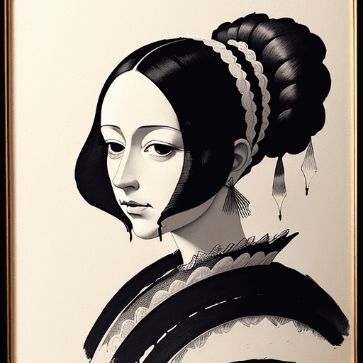 AI generated: pen painting, portrait of a woman, delicate ink lines, meticulous precision, in the style of the 17t...
