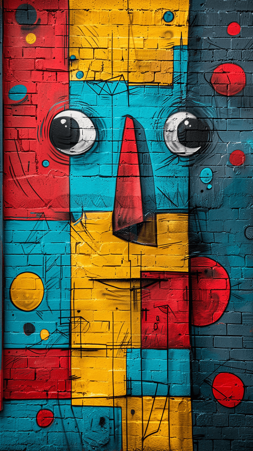 AI generated: city graffitti, in the style of turquoise and red, mural-like compositions --ar 9:16 --stylize 750