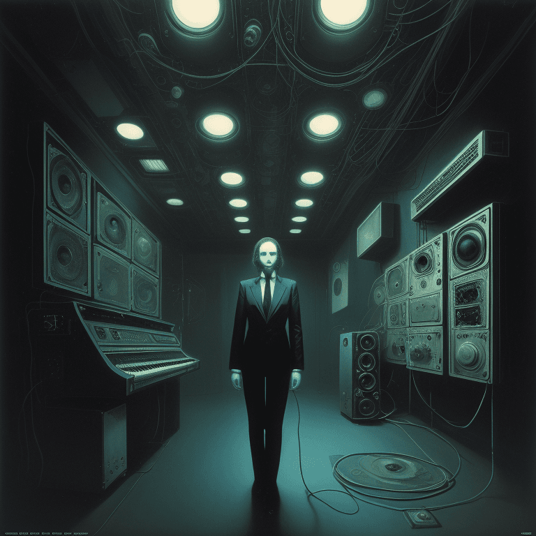 AI generated: music Album cover picture, surreal art, oil picture, techno, electronic, 1980