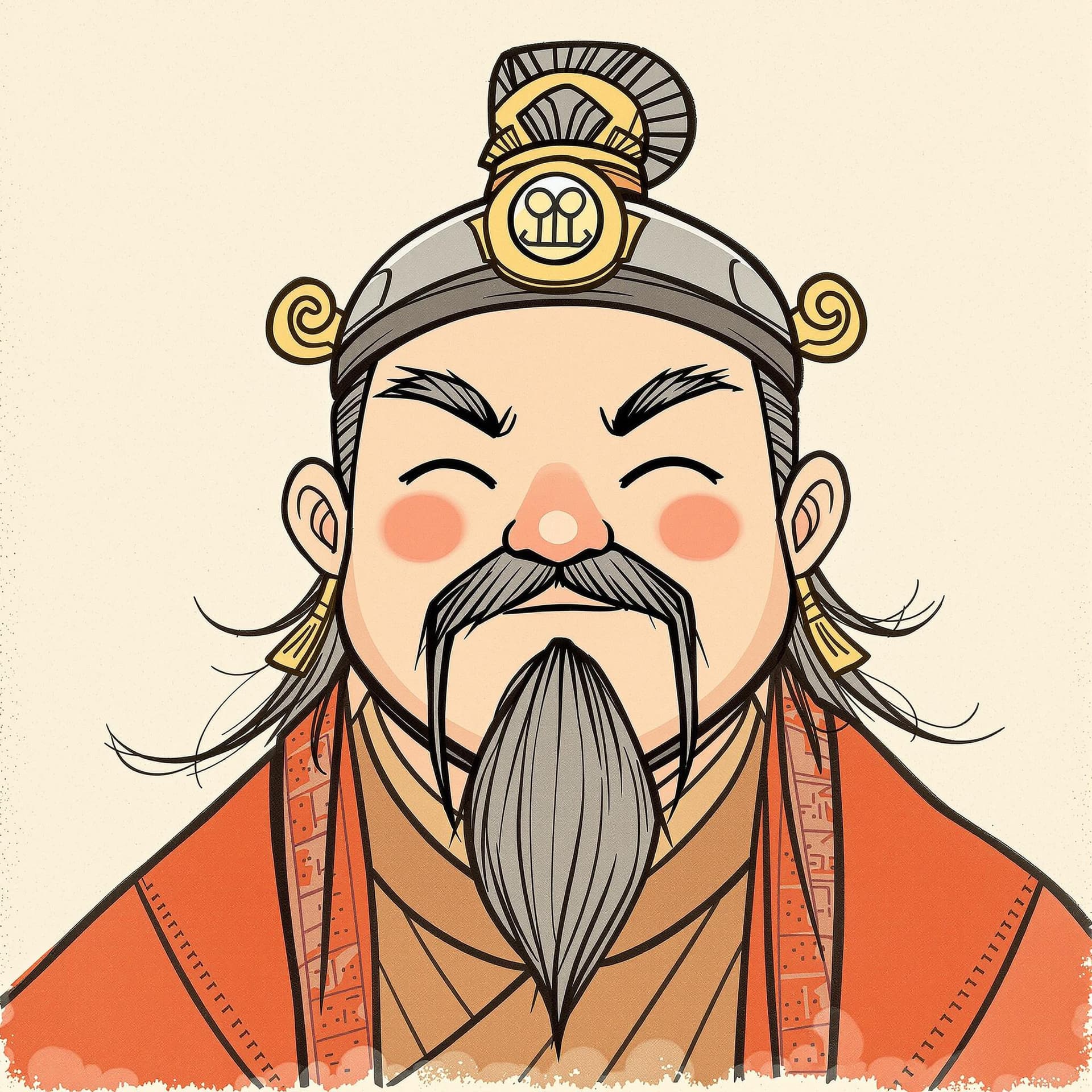 AI generated: Draw a cute Q version of Guan Gong, the Chinese God of War. Cute face. The corners of his mouth were...