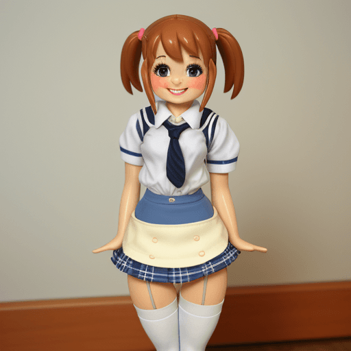 AI generated: tiny schoolgirl 3 foot tall, ultra micro skirt showing panties
 smiling
