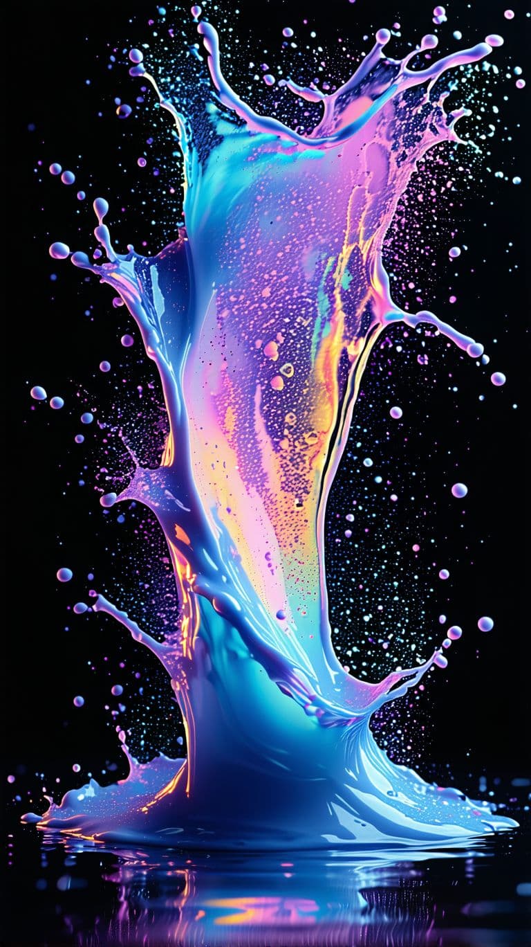 AI generated: holographic milky fluid splashes with powder hq abstract background fine art, powder, studio lights,...
