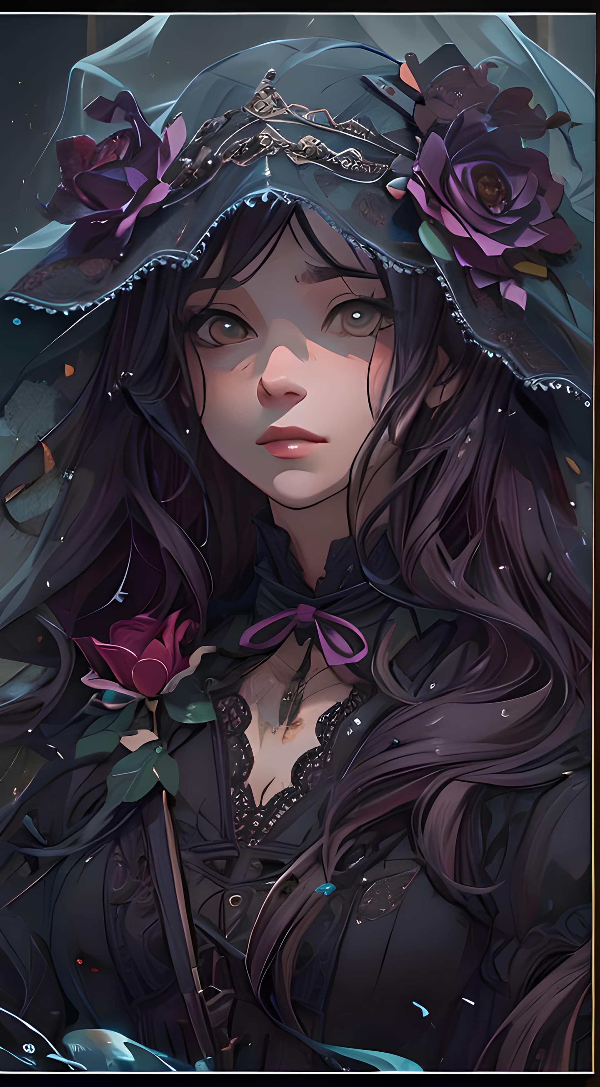AI generated: a close up of a person wearing a hat with flowers on it, a character portrait, by Yang J, pixiv, got...