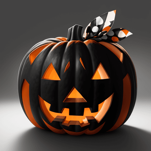 AI generated: High resolution hyper realistic 4K cartoon image of A black and orange plaid pumpkin with a black an...