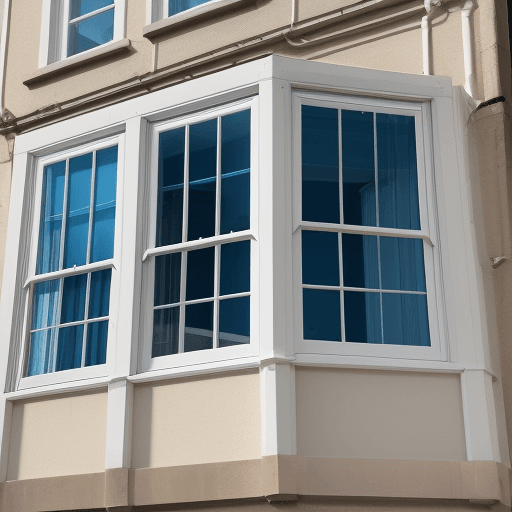 AI generated: photo of a blue bay window from outside the building
