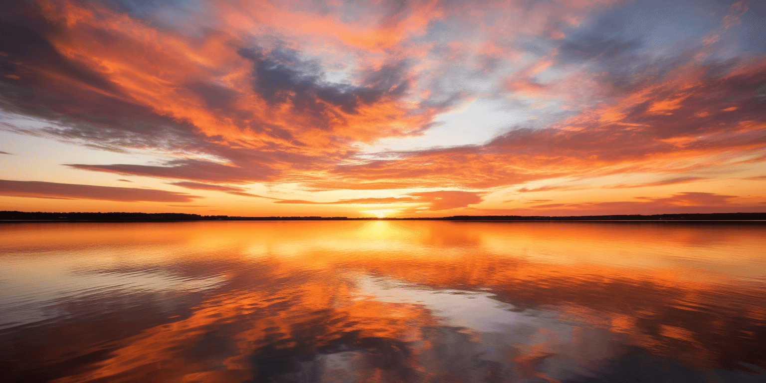 AI generated: portrait of a sunrise, featuring warm golden tones dominating the sky, creating a mystical and ether...