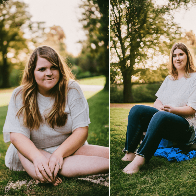 AI generated:  [sfw], [photographic], woman sitting at the grass in a park, curved and chubby adult body, wearing ...