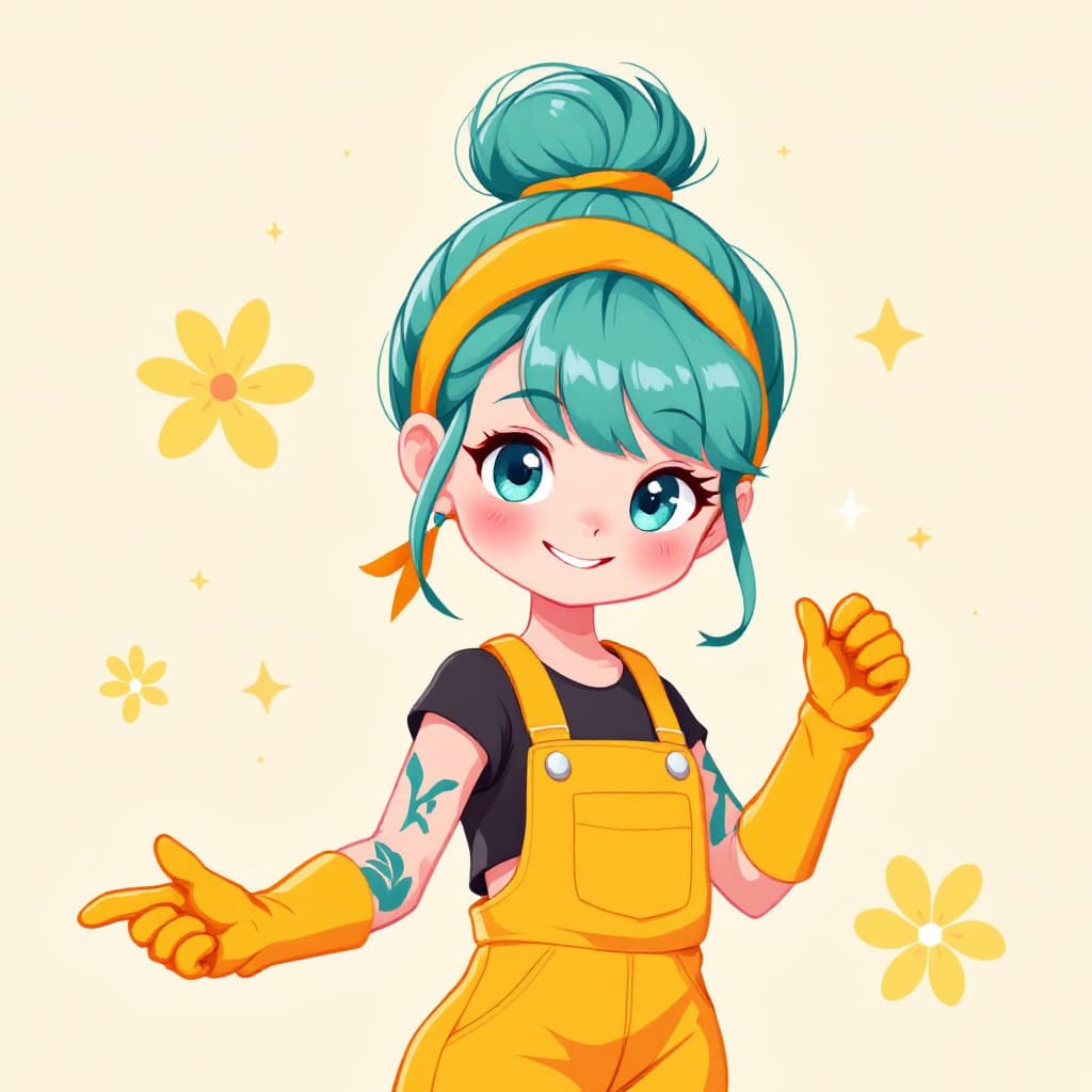 AI generated: A vibrant, stylized anime-like depiction of a young female character.  She is small and cute, with b...