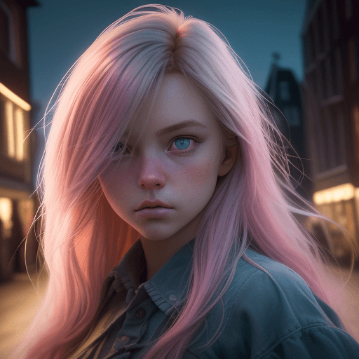 AI generated: (gradient hair, dutch angle:1.3), film grain, chromatic aberration, city centre, masterpiece, best q...