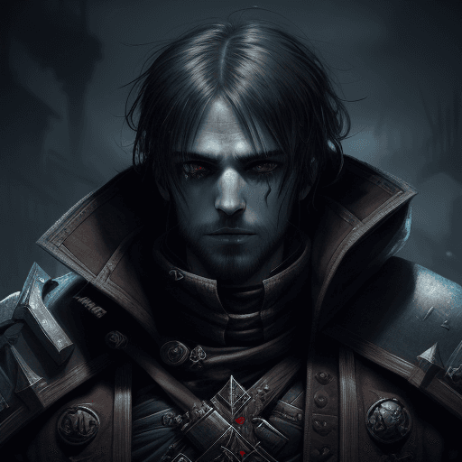 AI generated: portrait of an warhammer 40k male assassin , frostpunk style, (gloomy illumination, insane, stunning...