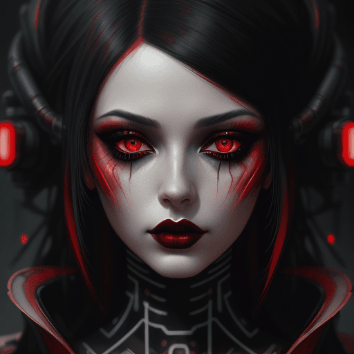 AI generated: a digital painting of a woman with black and red makeup, cyberpunk art by Anna Dittmann, cgsociety, ...