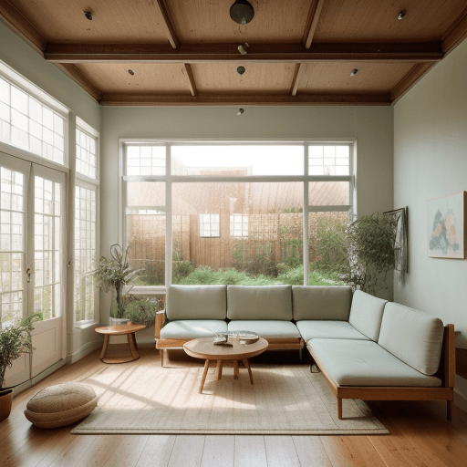 AI generated: High resolution photography interior design, dreamy sunken living room conversation pit, wooden floo...