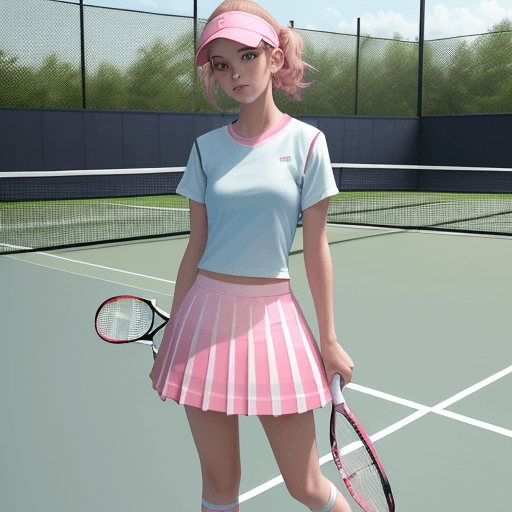 AI generated: Highest quality, perfect masterpiece, perfect art, 8K, (young and energetic girl, tennis, wearing pi...