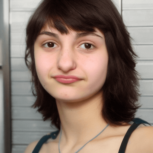 AI generated: Description of an 18-year-old girl with fair skin, short dark brown hair, and dark brown eyes, heigh...
