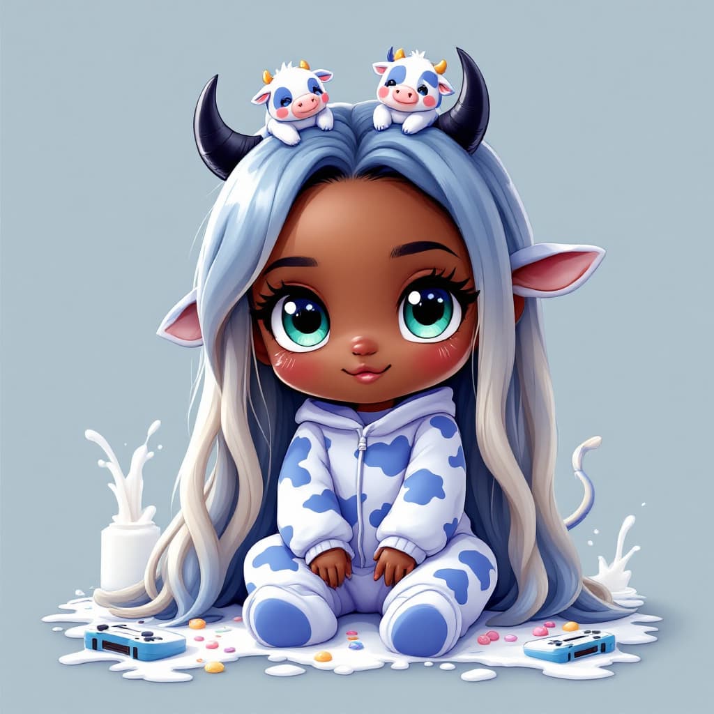 AI generated: Thick outline, best quality,grey blue theme,outline,
(chibi:1.2),(absurdly long hair,gradient hair:1...