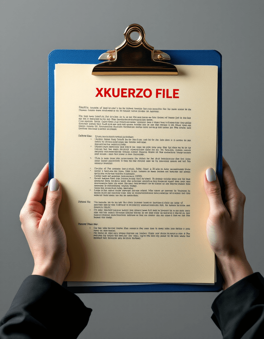 AI generated: Close up of A file, attached to a blue clipboard, containing a detailed report with a red heading te...
