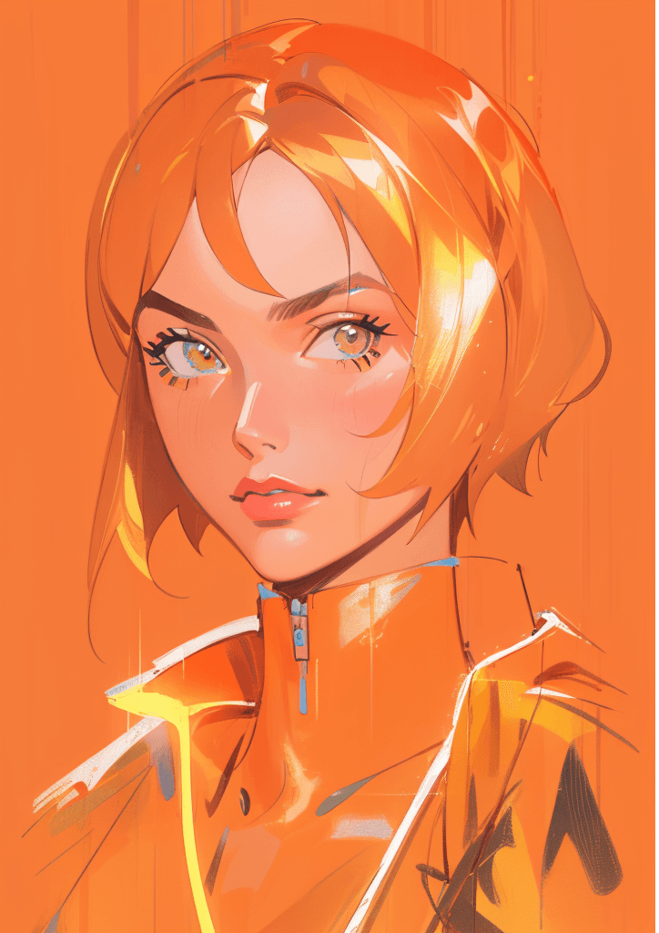 AI generated: a painting of a woman on an orange background, trending on Artstation, davide sorrenti, neon operato...