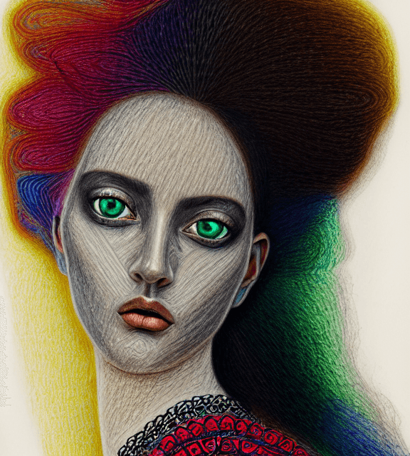 AI generated: coloured pencil drawing, high resolution 8k, Rothko 
 master painter, Byzantine artwork, 
young lady...
