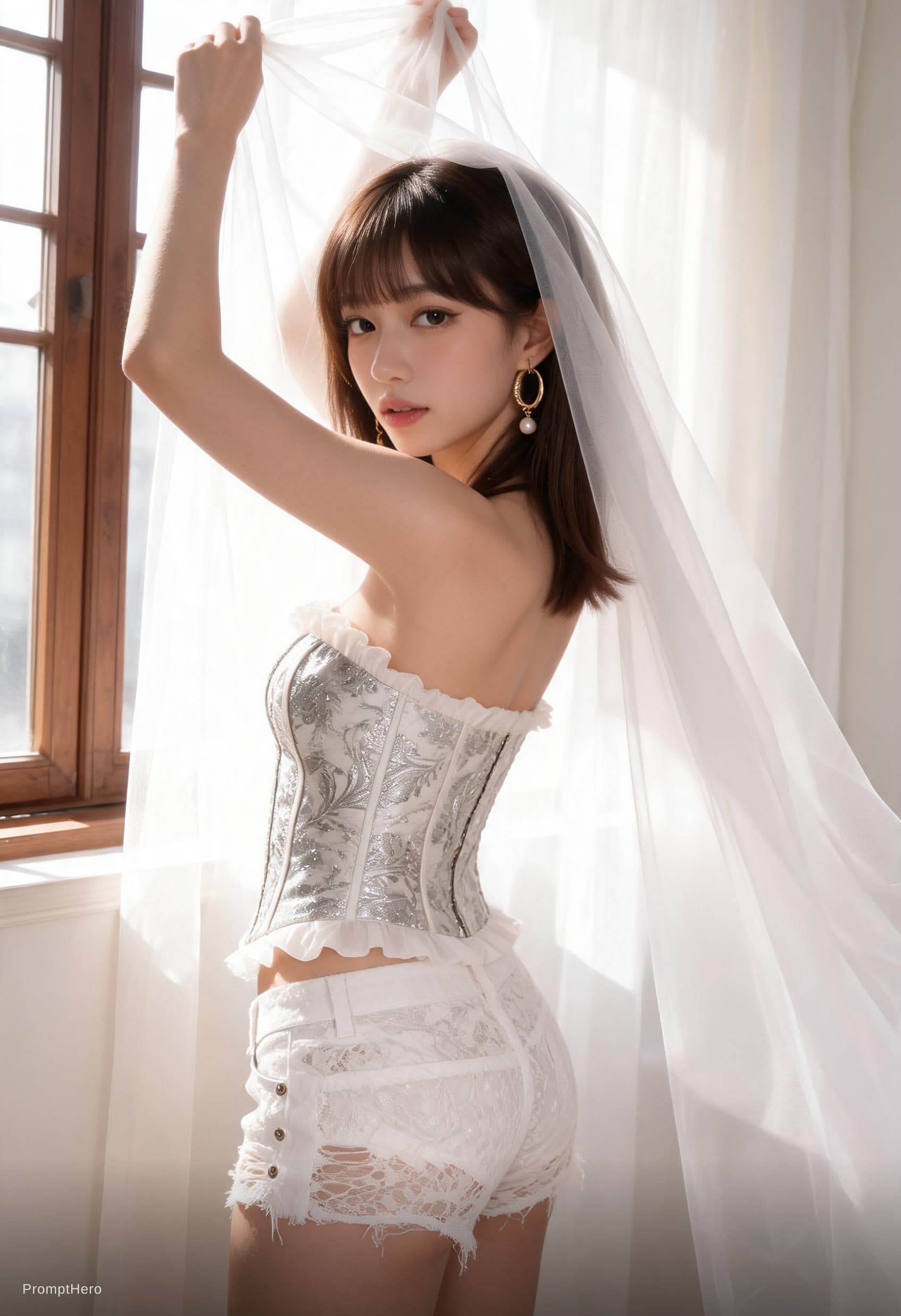 AI generated: This is an ethereal and romantic, medium-full shot of a beautiful young woman of East Asian descent,...