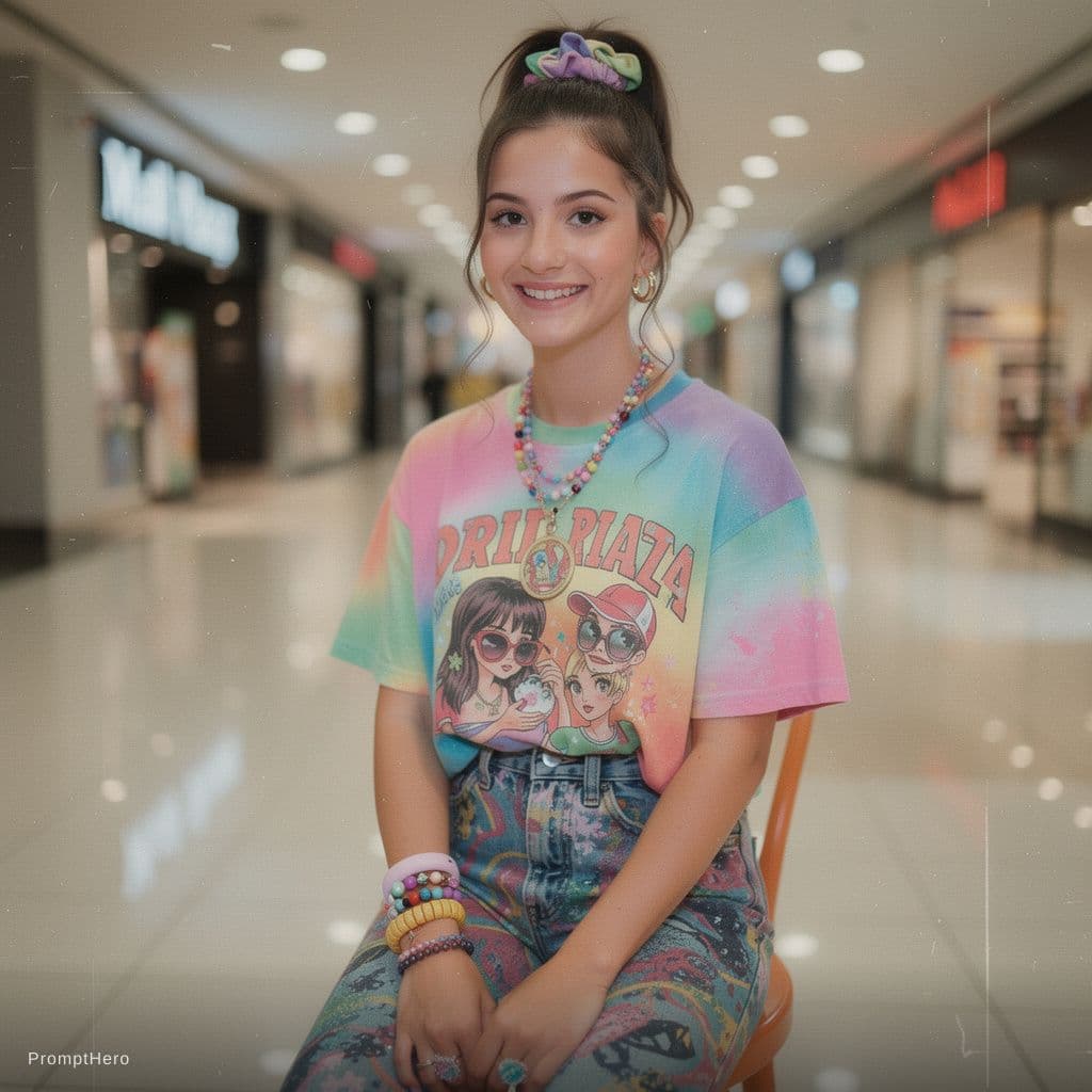 AI generated: Kooky portraits of 90’s mall teens in retro clothing, shot on VHS