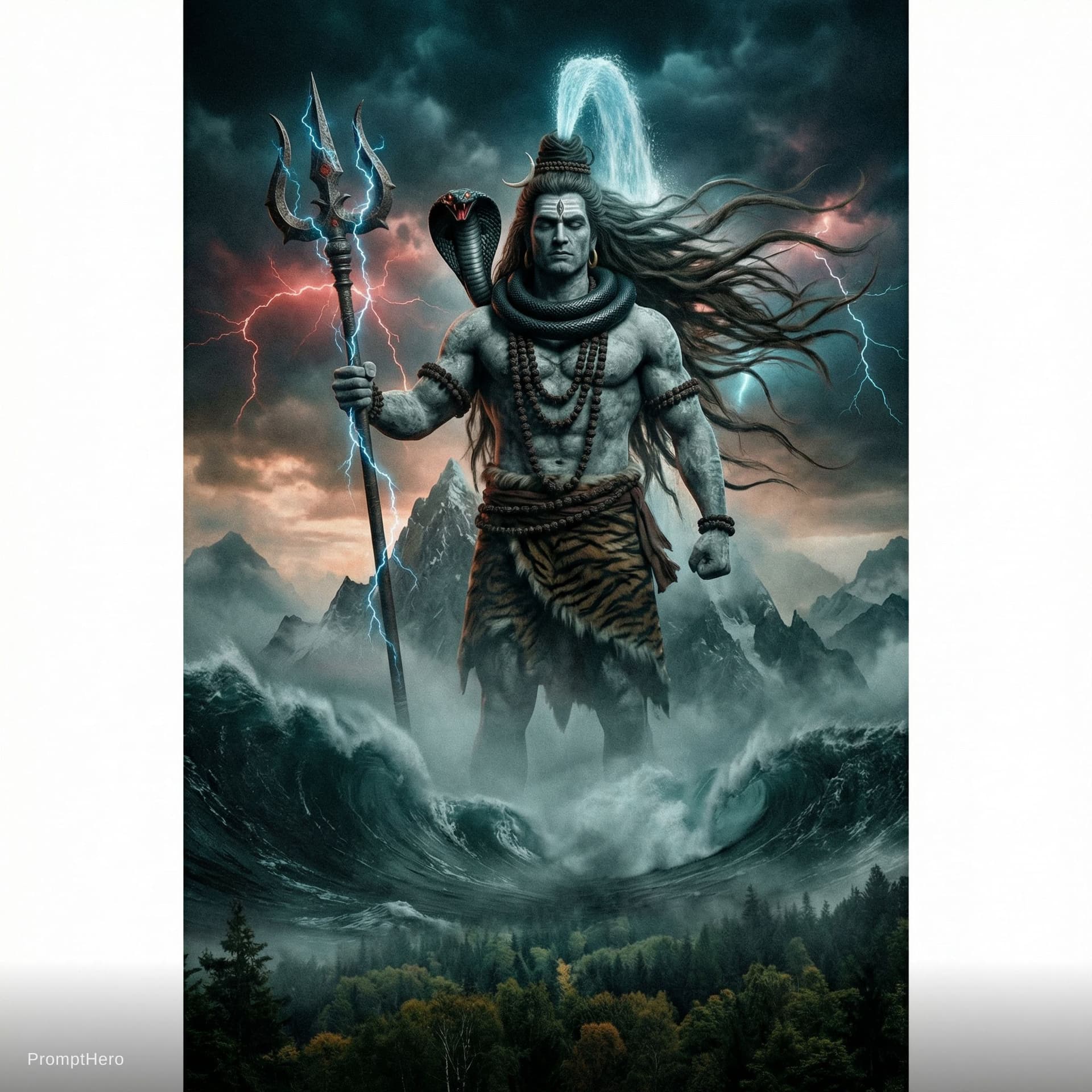 AI generated: "Full-body cinematic POV Hollywood shot of a colossal, mountain-sized Jatadhari Mahakal (Lord Shiva)...