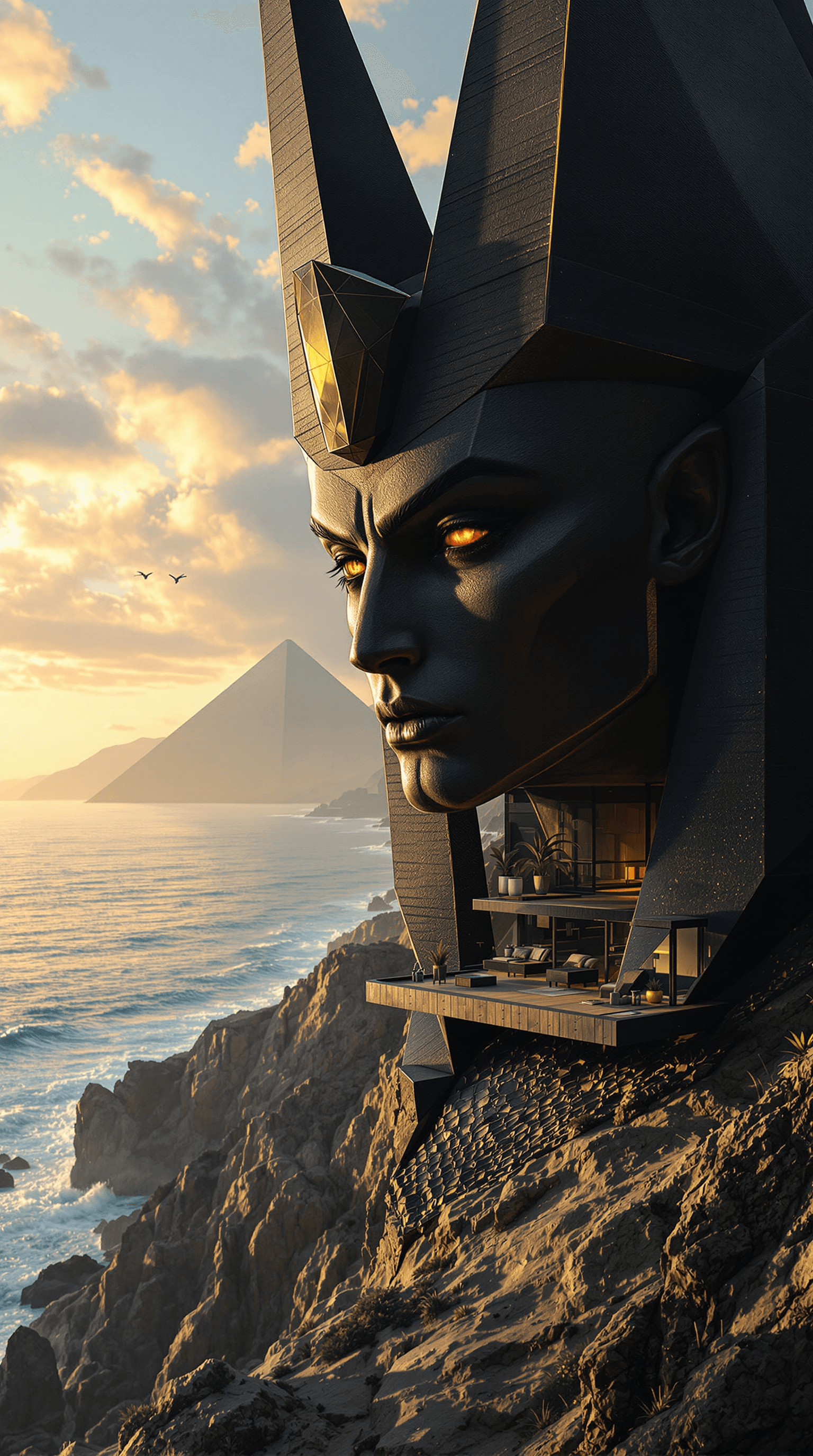AI generated: portrait the egyptian male anubis, cyberpunk, black, pyramid, hyperdetailed eyes, hyperrealism extre...