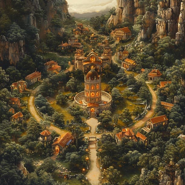 AI generated: An elven city from above, City plan --ar 2:2 --s 1000 --v 6