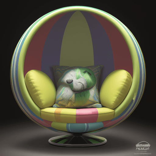 AI generated: Product photography, a colorful egg chair with hulk striped pattern on it, in the style of esteban v...