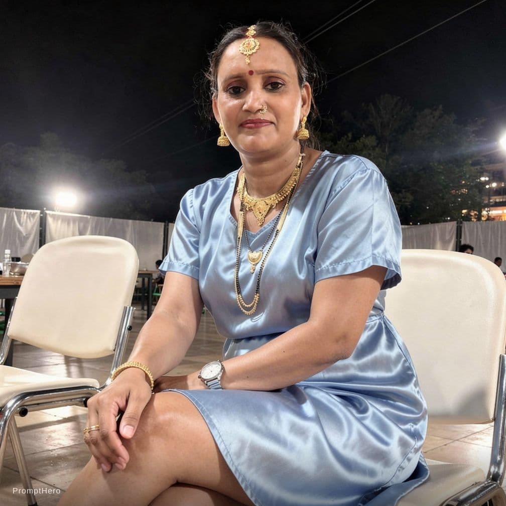 AI generated: Image generate full size photo satin nighty women blue very short frock 100% same face 