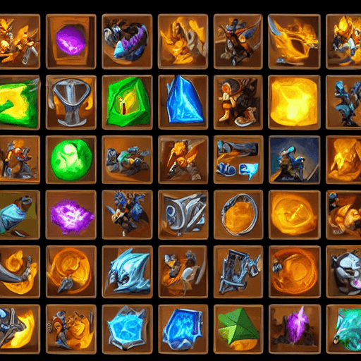 AI generated: video games icons, 2d icons, rpg skills icons, world of warcraft items icons, league of legends item...