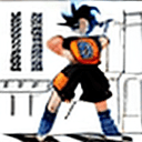 AI generated: toriyama_akira, 1boy, arena, arms_at_sides, black_eyes, black_footwear, black_hair, border, brick_wa...