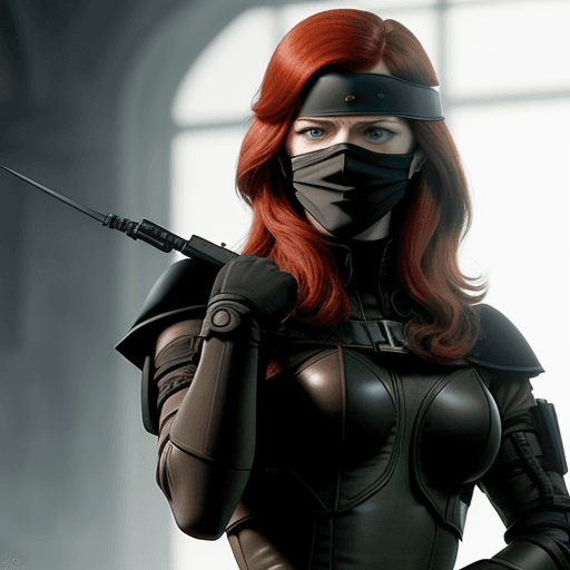 AI generated: Rose Leslie as The Baroness from G.I. Joe Wearing a blindfold