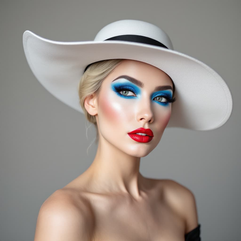 AI generated: The image is a high-resolution photograph of the glamorous woman posing against a plain, light grey ...