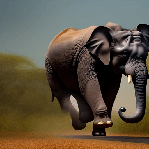 AI generated: Photo of a ultra realistic dark man chasing an elephant in a rural African village