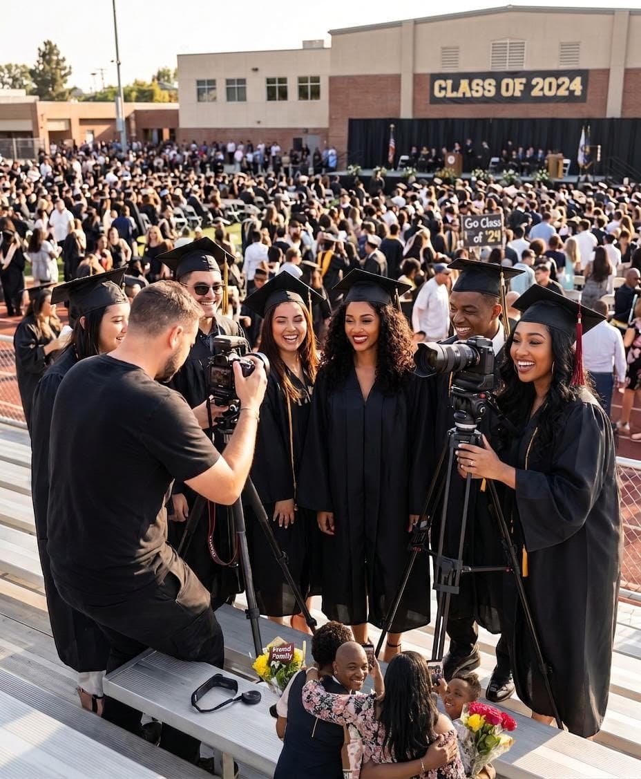 AI generated: Candid picture,hyper-realistic, taking photos with friends and family after college graduation cerem...
