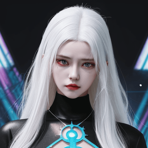 AI generated: an illustration of a woman with a white hair wearing a black t shirt, in the style of colorful fanta...