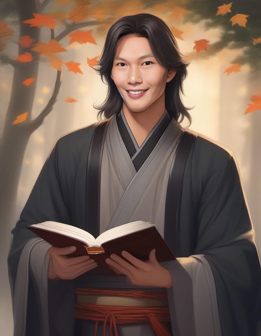 AI generated: A picture of a wise, knowledgeable man holding a book, Disney wizard reference, gentle and wise smil...