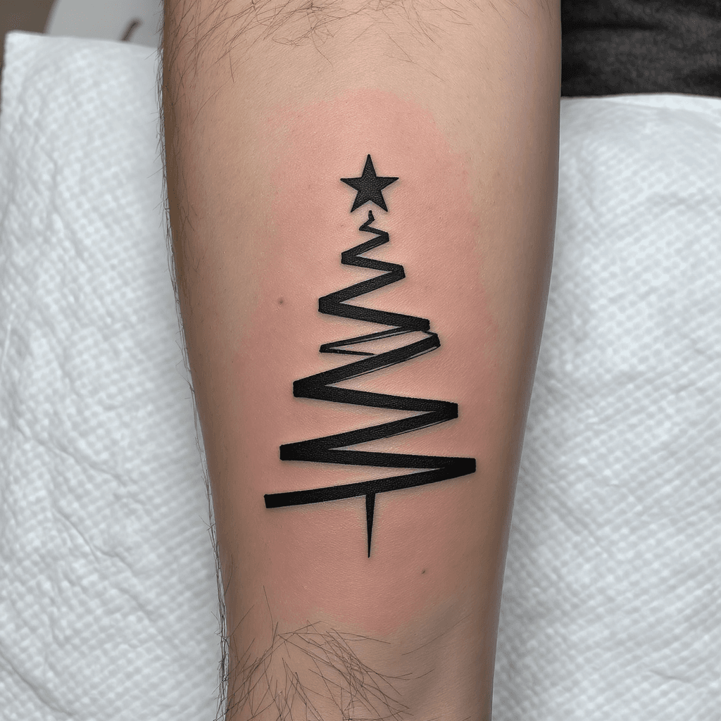 AI generated: men's minimalistic & abstract Christmas tree tattoo
