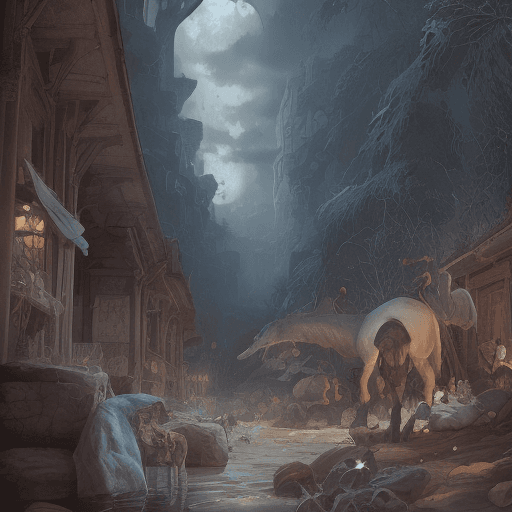 AI generated: a painting of a full moon surrounded by animals, a storybook illustration by Todd Lockwood, cgsociet...
