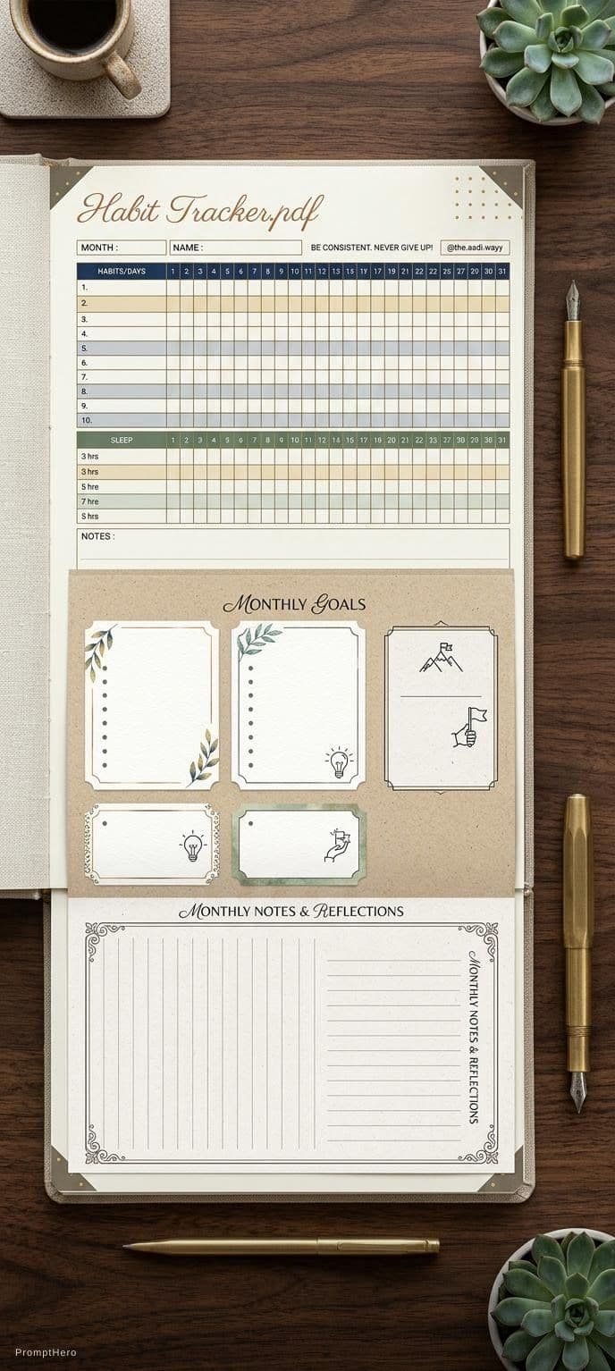 AI generated: Create this Image attractive and good looking. Add monthly goals, notes at the side of the image. 