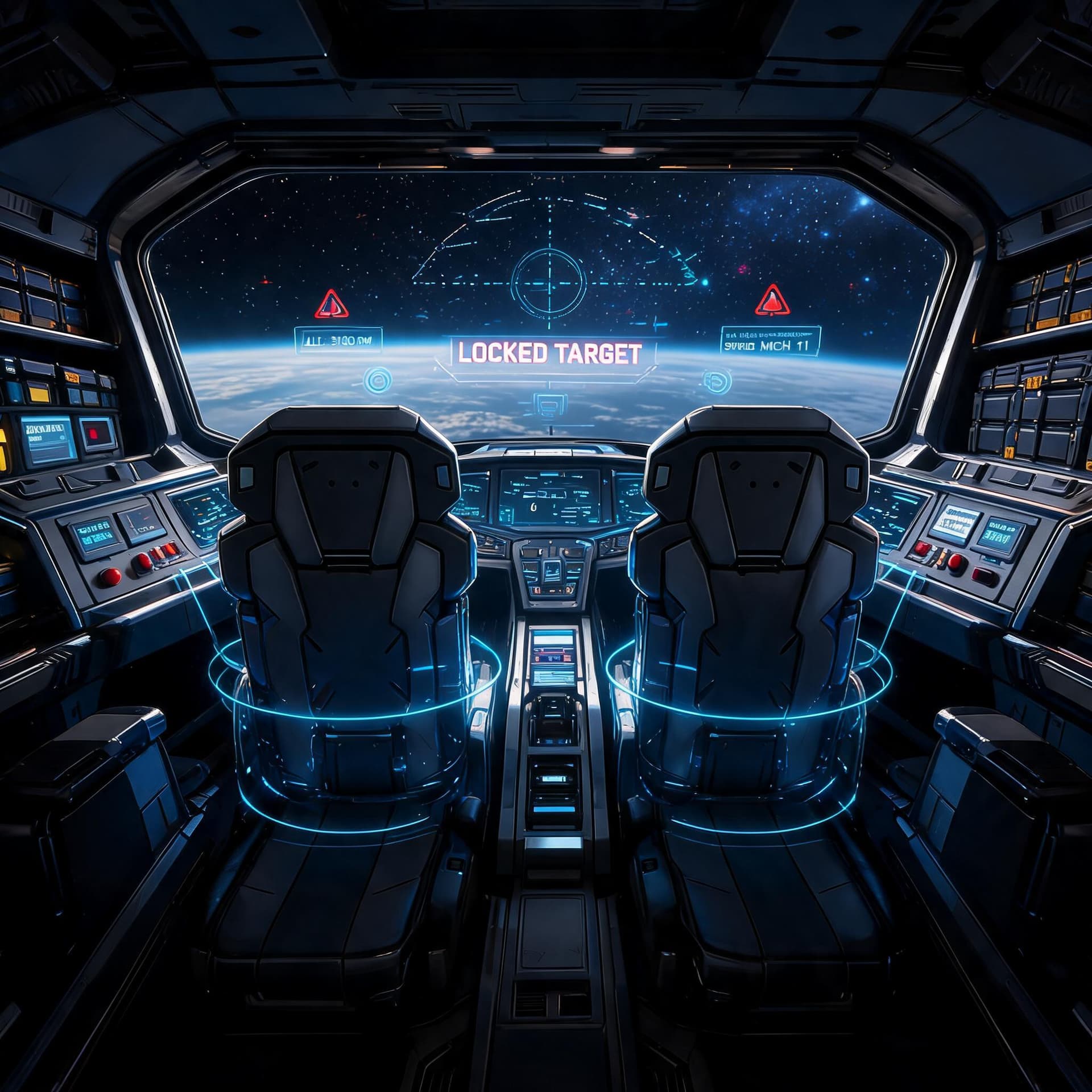 AI generated: Prompt:
A compact Fighter-Class starship dual-seated cockpit engineered for high-speed interception,...