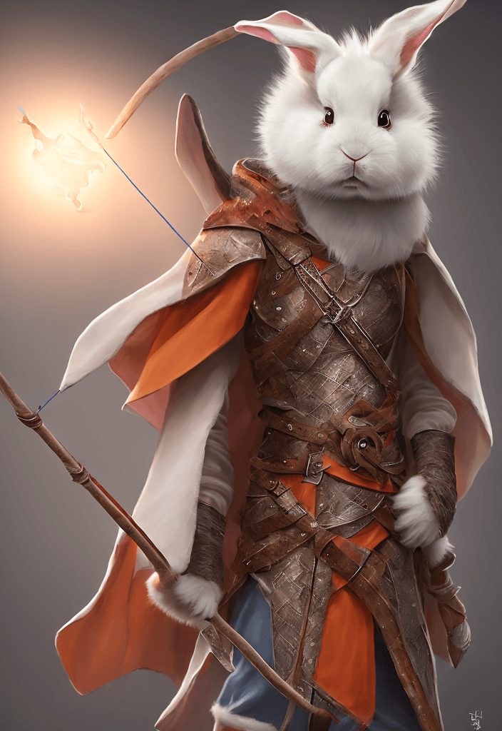 AI generated: female d&d harengon, female dnd rabbitfolk, female d&d anthro rabbit :: white fur with light orange ...