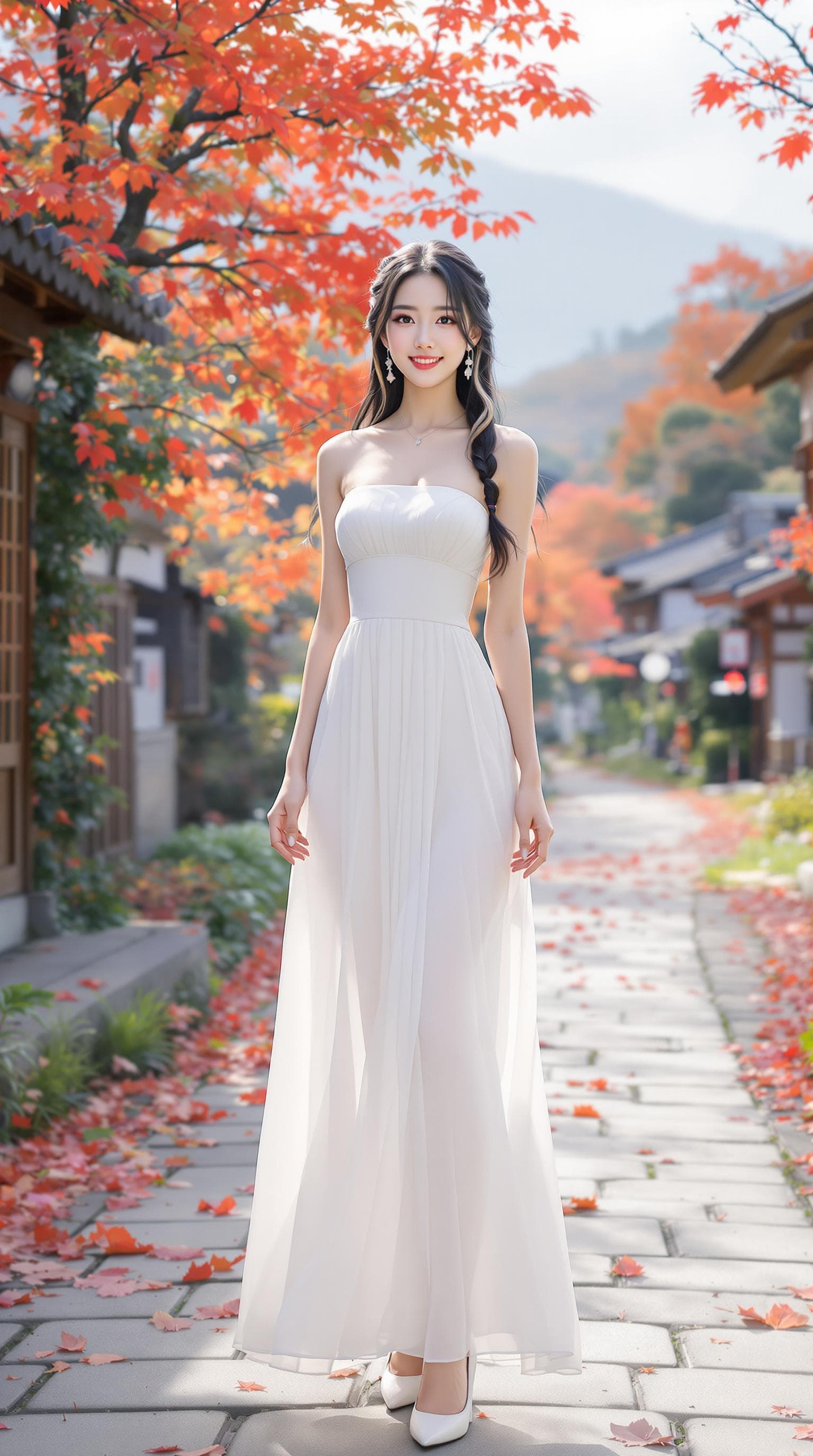 AI generated: realistic, japanese girl, beautiful girl, full body, ulzzang face, long hair, black hair, multi colo...