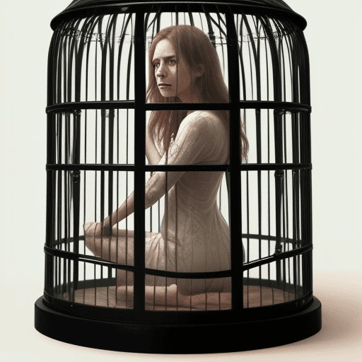 AI generated: this is the cage in which the woman finds herself.